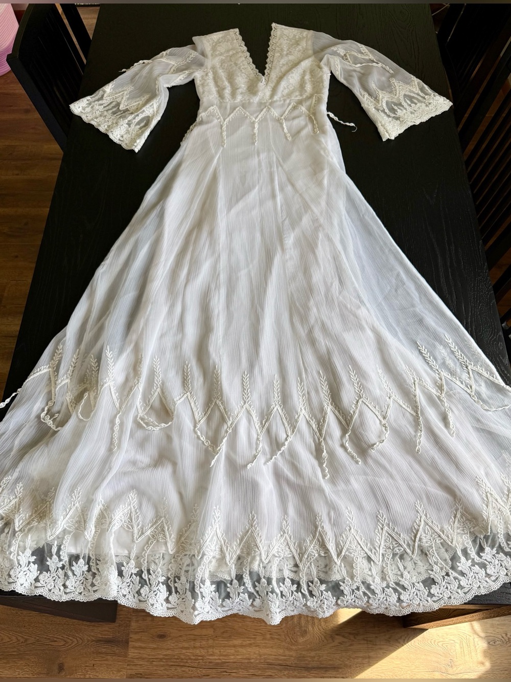 Free People/Candela Collab pleated organza/embroidered lace V-Neck Boho Dress - Picture 4 of 14